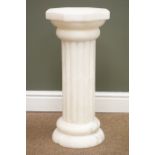 Classical style alabaster bird bath, hexagonal top, single column stepped base,