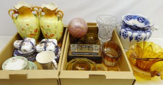 Victorian walnut desk stand with two glass inkwells,