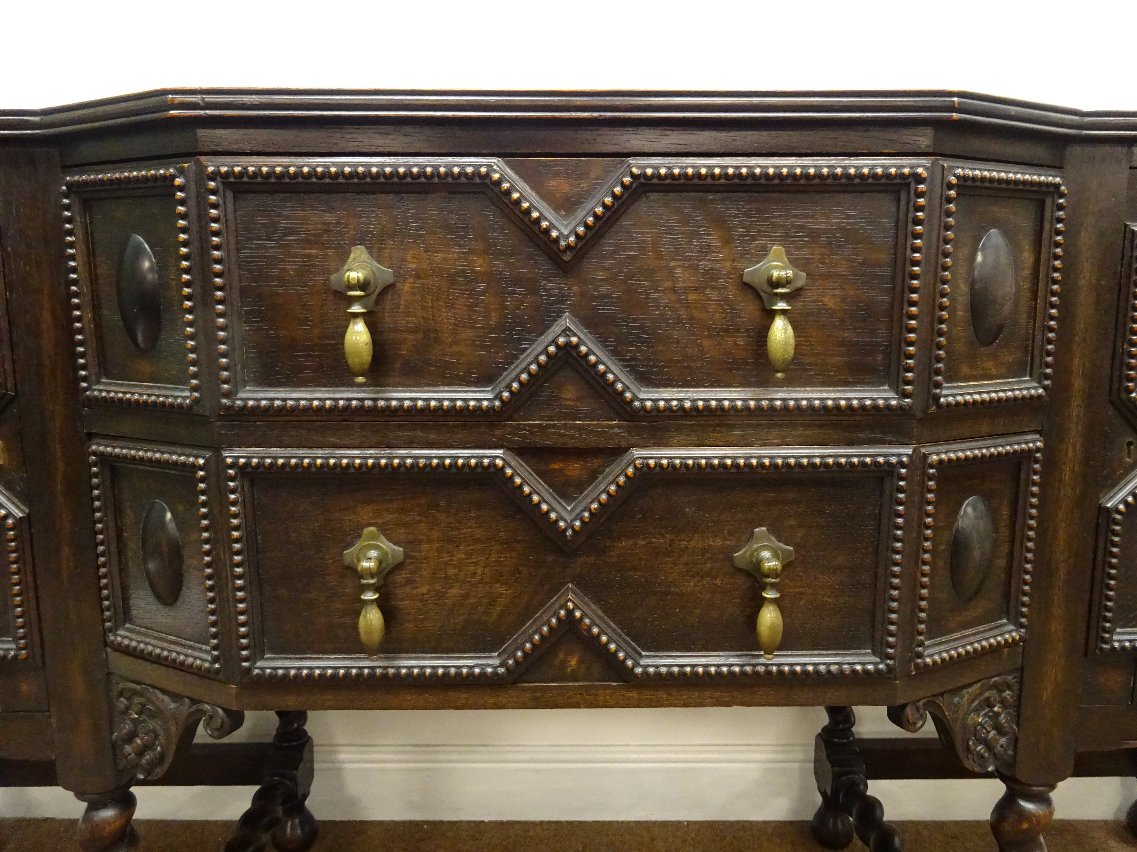 Early 20th century oak break front sideboard, raised back, - Image 3 of 5