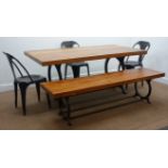 'Barker and Stonehouse' rectangular reclaimed timber slab topped dining table with different