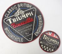 Two cast iron 'Triumph' car signs, D24cm max Condition Report <a href='//www.