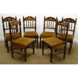 Set six hardwood dining chairs inlaid with elephants,