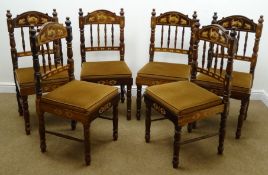 Set six hardwood dining chairs inlaid with elephants,