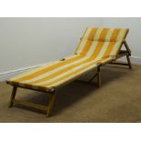Vintage beech framed folding sun lounger, W61cm, H31cm,