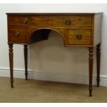 Regency mahogany bow front sideboard, moulded top, one short and two long drawers, turned supports,