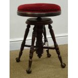 19th century adjustable piano stool, upholstered seat,