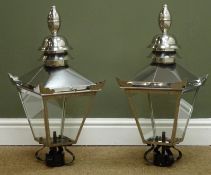 Pair Victorian style street lamps, silver and black finish,