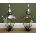 Pair Victorian style street lamps, silver and black finish,