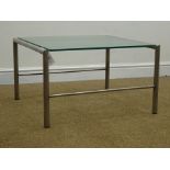 1970s square coffee table, polished tubular steel base with mottled glass top, 60cm x 67cm,