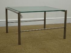 1970s square coffee table, polished tubular steel base with mottled glass top, 60cm x 67cm,