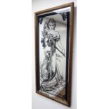 Art Nouveau style wall mirror printed with Maiden after Mucha,