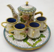 Miniature Cloisonne Coffee set on circular tray Condition Report <a