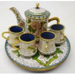 Miniature Cloisonne Coffee set on circular tray Condition Report <a