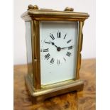 20th century brass Carriage timepiece, white Roman dial with blued steel hands, H15cm max,