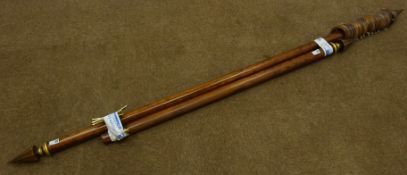 Medium wood and gilt curtain pole with pointed finials L180cm and a matching curtain pole with