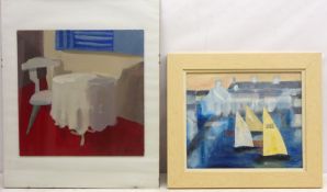 Sailing Boats, contemporary mixed media unsigned, The Kitchen Table,
