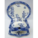 Woods ware 'Tsing' blue and white print ware meat dish with matching soup tureen,