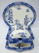 Woods ware 'Tsing' blue and white print ware meat dish with matching soup tureen,