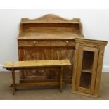 19th century stripped walnut washstand, raised shaped back, two drawers above two panelled doors,