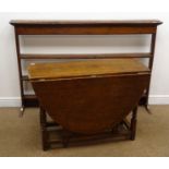 19th century oval oak drop leaf table, barley twist supports, gate leg action (108cm x 154cm,