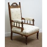 Edwardian mahogany framed armchair, carved and pierced cresting rail, upholstered splat,