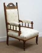Edwardian mahogany framed armchair, carved and pierced cresting rail, upholstered splat,