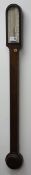 20th century arched top oak stick barometer, register inscribed Davis Leeds,