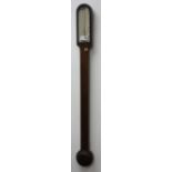 20th century arched top oak stick barometer, register inscribed Davis Leeds,