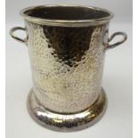 Arts & Crafts style hammered silver-plated wine cooler, H16.