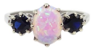 White gold opal and sapphire ring, hallmarked 9ct Condition Report Approx 2.