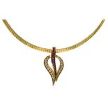 18ct gold pendant set with graduating diamonds and rubies,