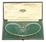 Single row graduating pearl necklace with diamond clasp, retailed by Z.