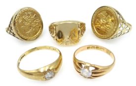 Two 9ct gold St George rings,