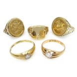 Two 9ct gold St George rings,