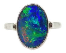 Opal rim set white gold ring, stamped 10k Condition Report I - J 2.