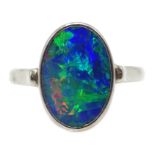 Opal rim set white gold ring, stamped 10k Condition Report I - J 2.