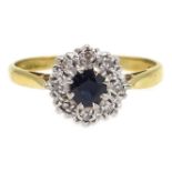 Sapphire and diamond cluster ring hallmarked 18ct Condition Report size O 3.