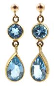 Pair of 9ct gold blue topaz pendant earrings, hallmarked Condition Report Approx 3gm,