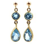 Pair of 9ct gold blue topaz pendant earrings, hallmarked Condition Report Approx 3gm,