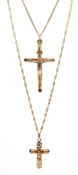 Two 9ct gold crucifix pendant necklaces hallmarked, approx 6.