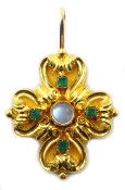 Victorian 18ct gold (tested) moonstone and emerald cross pendant Condition Report