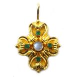 Victorian 18ct gold (tested) moonstone and emerald cross pendant Condition Report