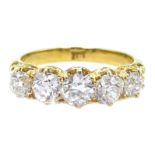 Five stone graduating old cut diamond ring stamped 18, Condition Report size N 4.