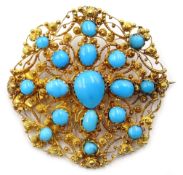 19th century 18ct gold (tested) turquoise canatille work brooch Condition Report