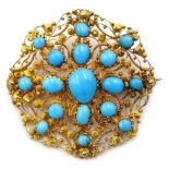 19th century 18ct gold (tested) turquoise canatille work brooch Condition Report