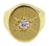 Heavy gold diamond set signet ring, stamped 18ct, diamond approx 0.