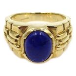 9ct gold oval lapis lazuli set ring, hallmarked Condition Report Size M-N, approx 7.