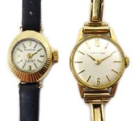 Certina 9ct gold wristwatch on gold expandable strap,