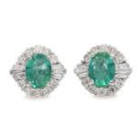 Pair of 18ct white gold oval emerald,