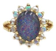 Gold opal and pearl cluster ring, hallmarked 9ct Condition Report Approx 3.
